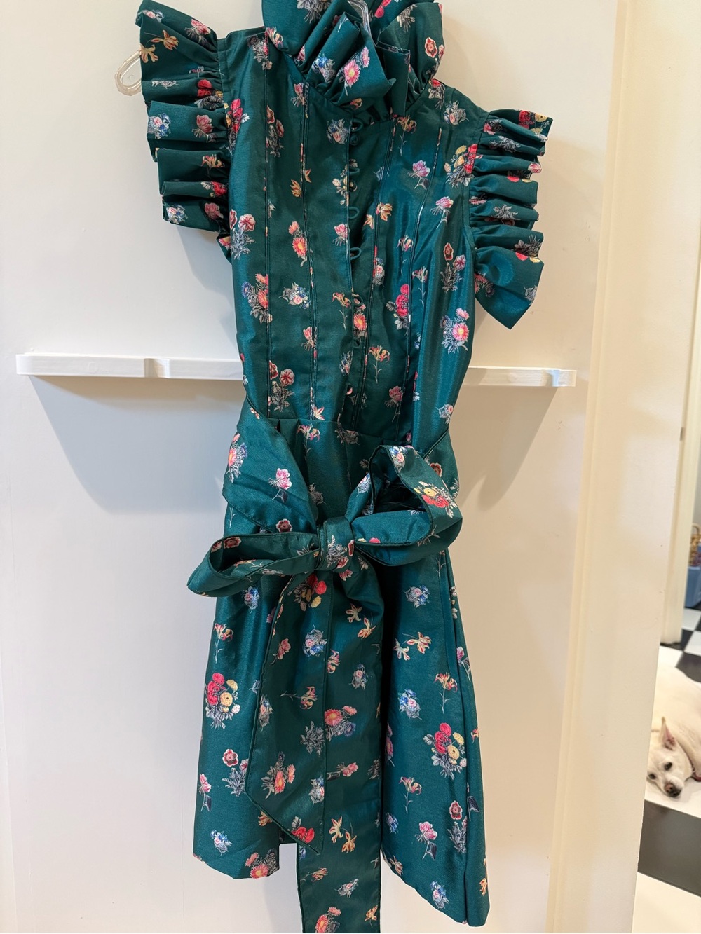 Floral Teal Mini Dress with Bow Tie Waist